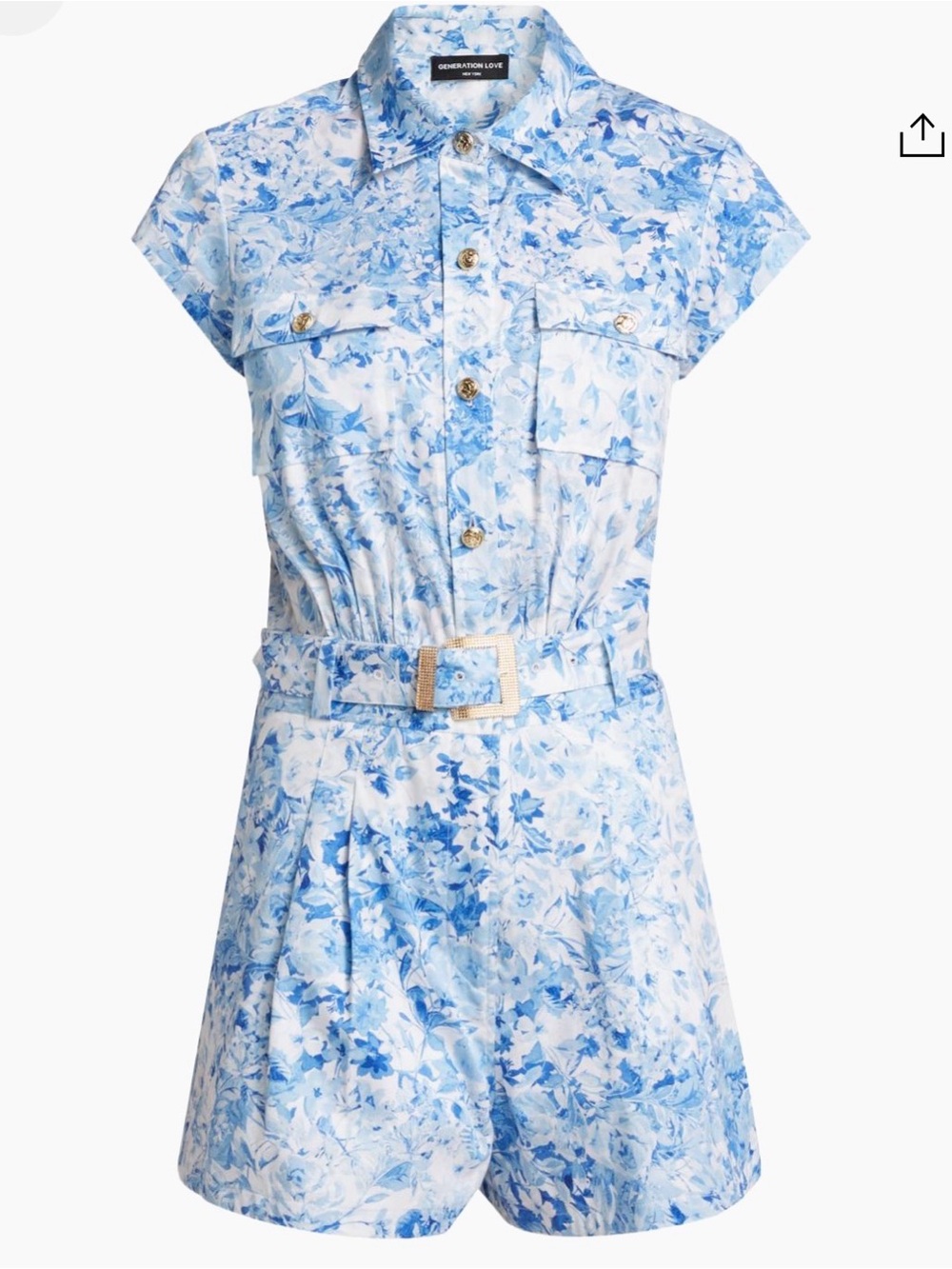 Generation Love Light Blue & White Floral Belted Romper